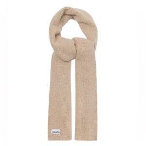 Ganni ribbed logo scarf tan beige
